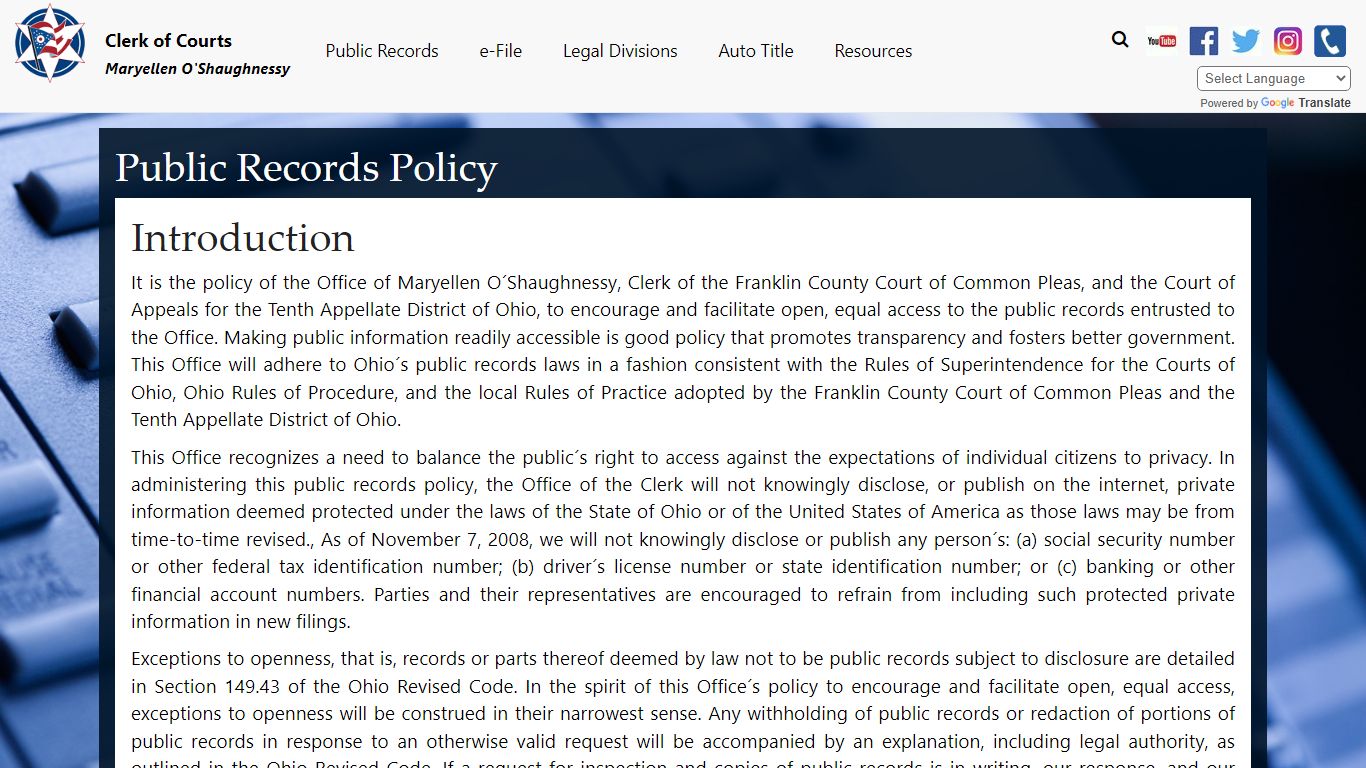 Public Records Policy - Franklin County Clerk of Courts